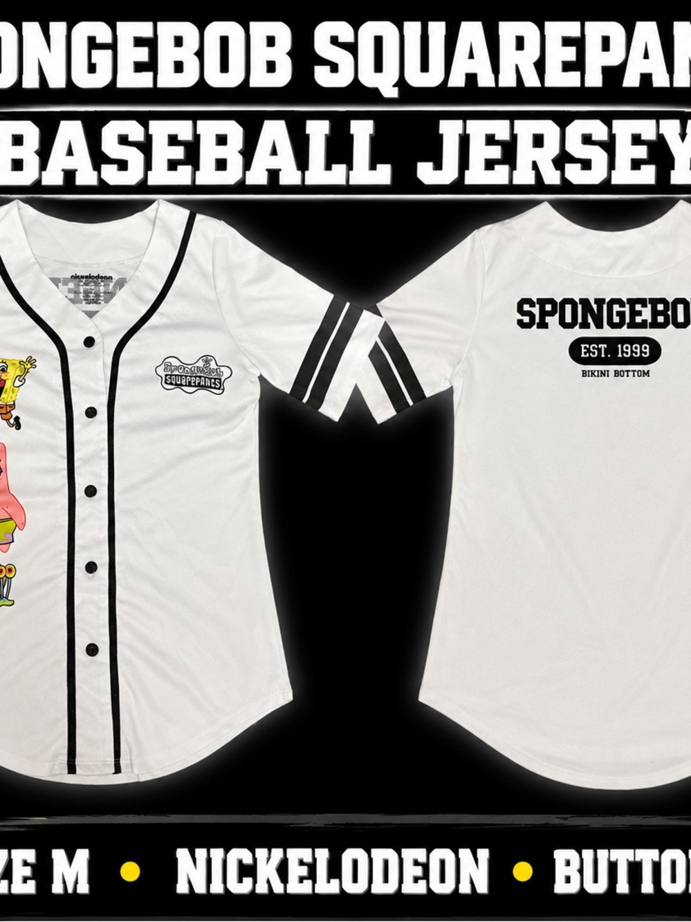 SpongeBob Squarepants White & Black Baseball Jersey